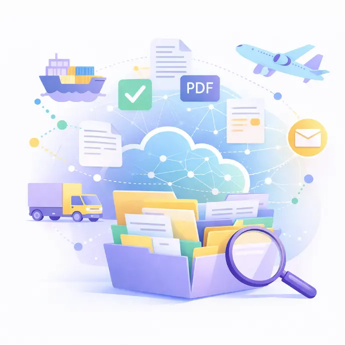 Trazabilidad completa de documentos logísticos vinculados a viajes, clientes y proveedores dentro del TMS.