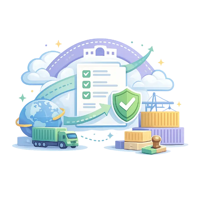 Imagen conceptual de gestión aduanera en un TMS, con control del estado de expedientes, documentación aduanera centralizada y automatización de trámites de exportación e importación.