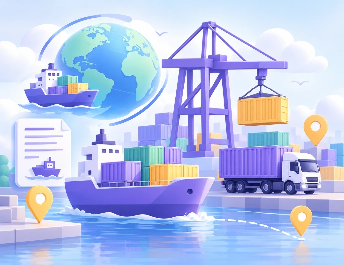 Gestión de envíos marítimos con software transporte para planificación de rutas y control logístico internacional.