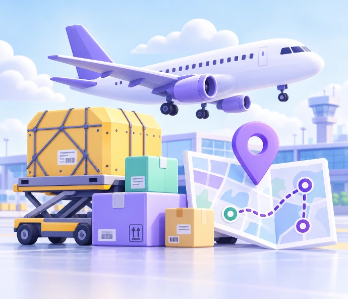 Gestión de envíos aéreos con software transporte para planificación de rutas y control logístico internacional.